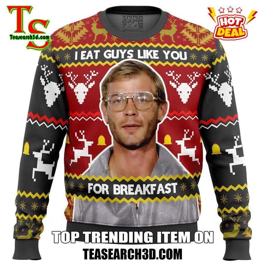 Amazing Trending Christmas Ugly Sweater With Free Shipping 7 Jeffrey Dahmer I Eat Guys Like You For Breakfast Ugly Christmas Sweater