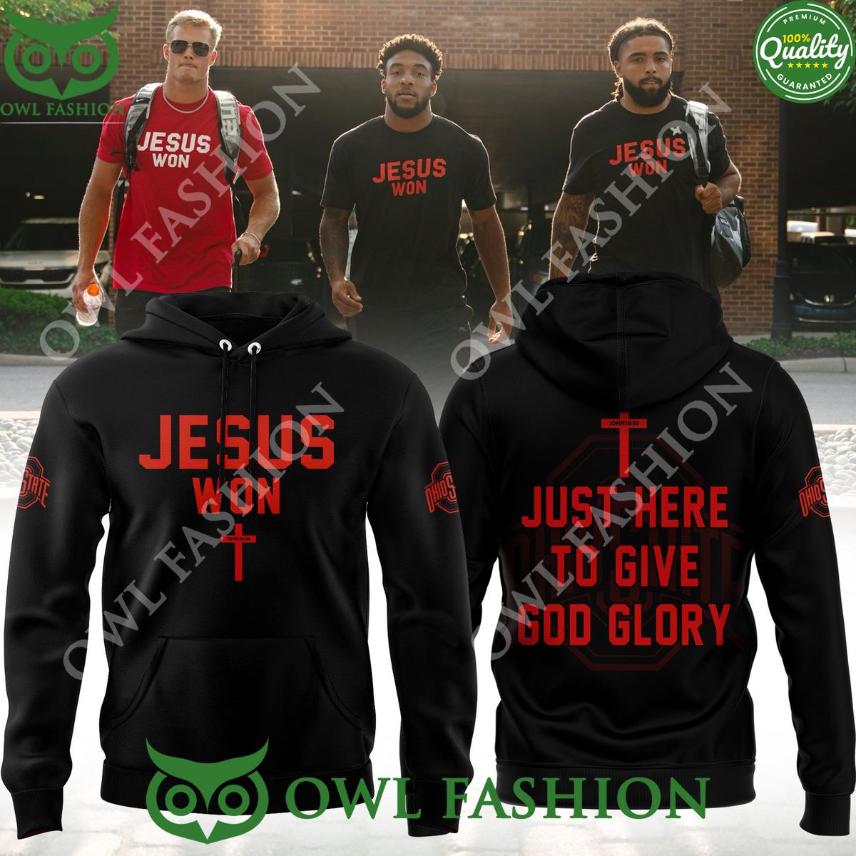 JESUS WON OHIO STATE Just here to give God Glory Black Hoodie 2024