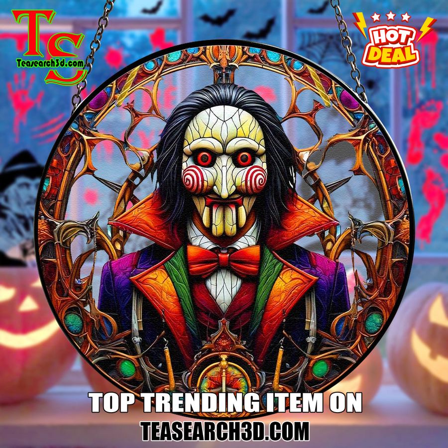 Hot Stained Glass Suncatchers ideas in 2024 9 Jigsaw Horror Halloween Stained Glass Suncatcher Ornament