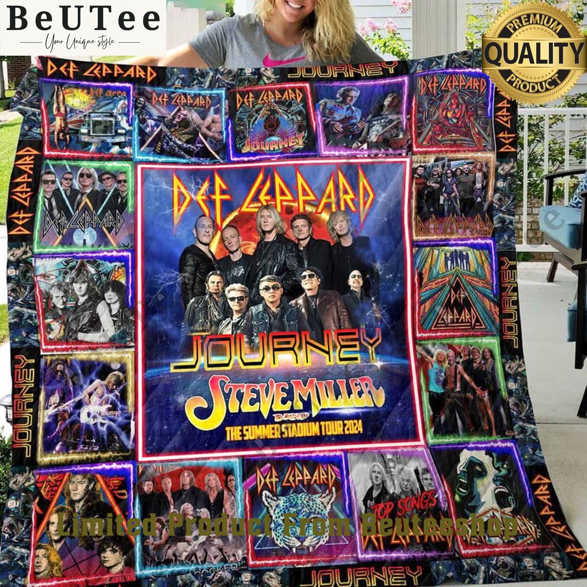 Journey Def Leppard Heat The Summer Tour 2024 Quilt Fleece Blanket