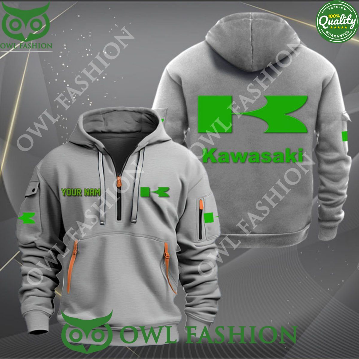 Kawasaki Motorcycle Powersports Personalized 2D quarter zip hoodie