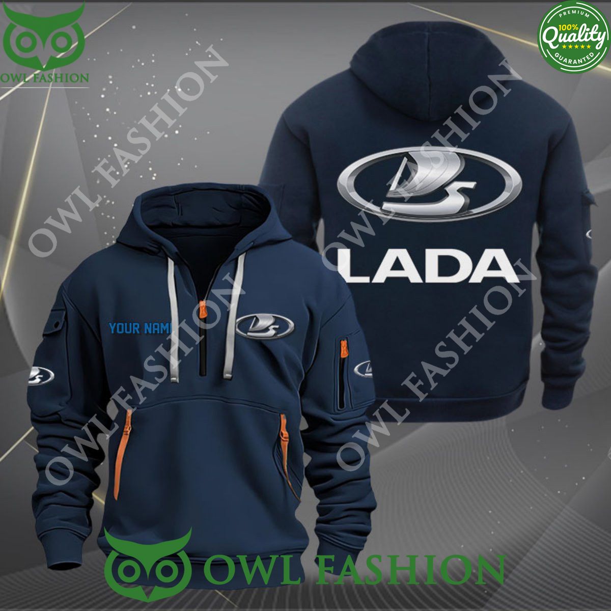 Lada Motor Company Brand Customized 2d Half Zip Hoodie