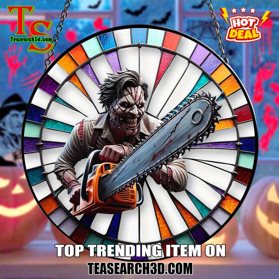 Hot Stained Glass Suncatchers ideas in 2024 10 Leatherface Horror Halloween Stained Glass Suncatcher Ornament