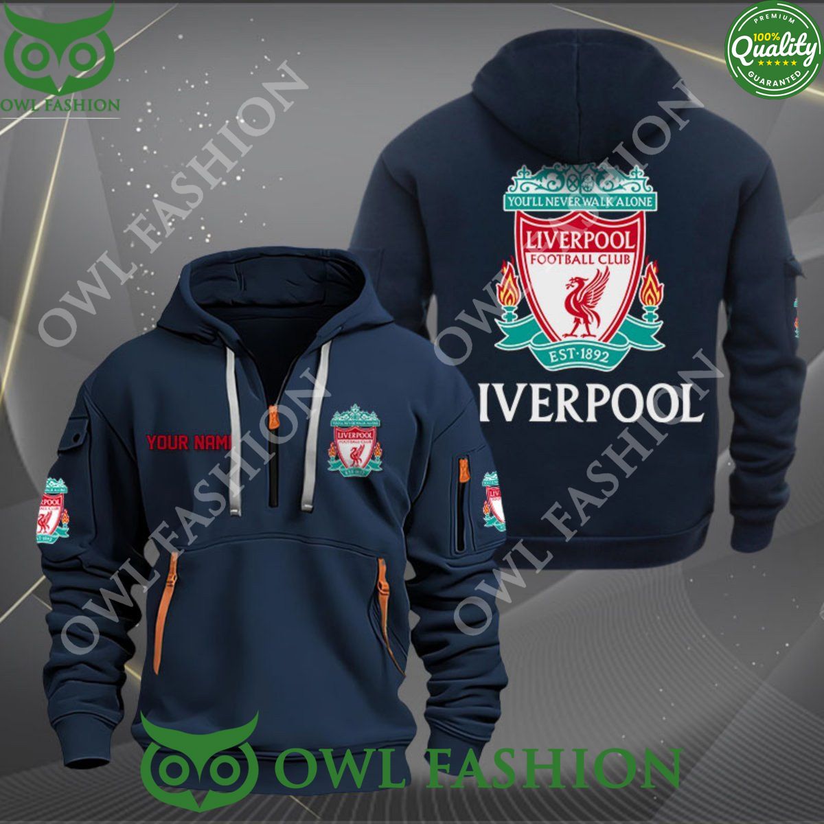 Liverpool Football Champion Custom Name Quarter Zip Hoodie