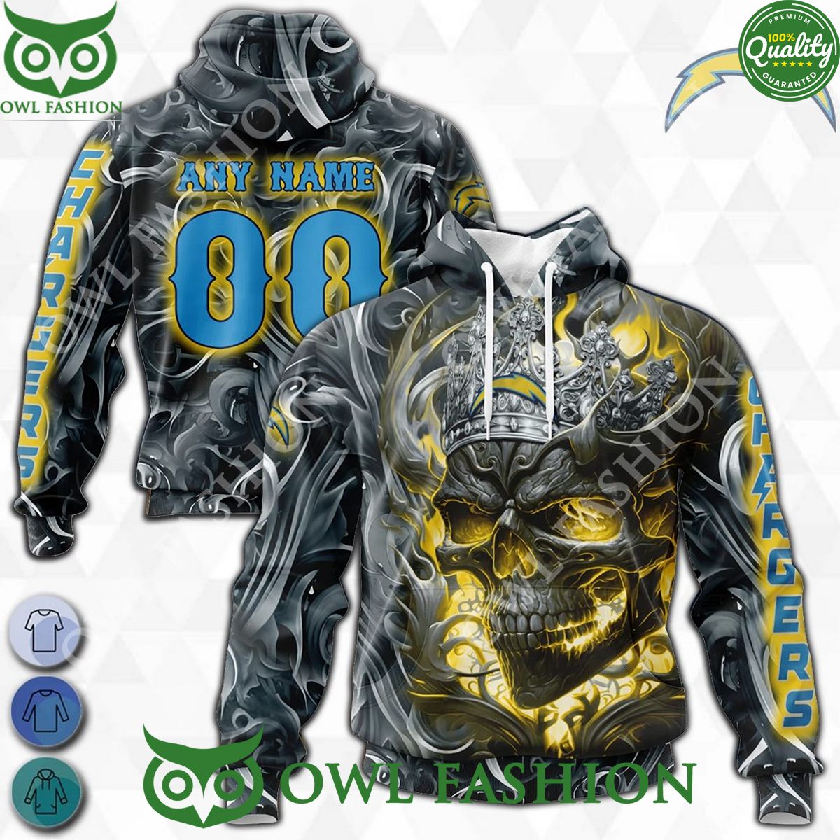 Los Angeles Chargers Skull Crown Yellow Custom Name Number Special Edition Hoodie shirt