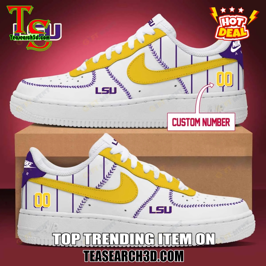 Amazing NCAA Air Force Sneakers Shoes 13 LSU Tigers Baseball Custom Air Force Sneakers