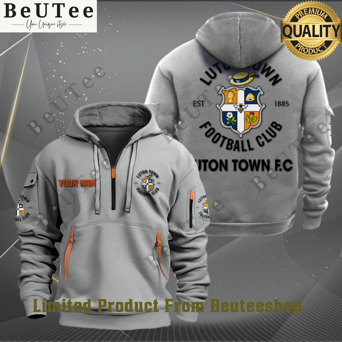 Luton Town Premier League Customized Quarter Zip Hoodie