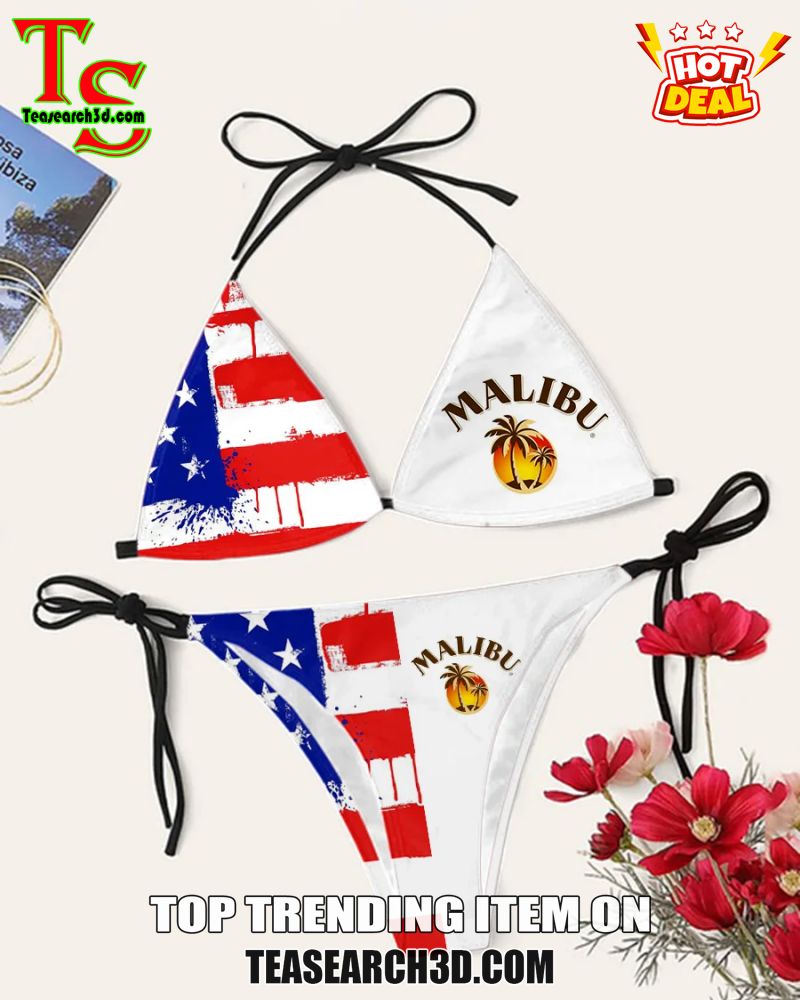 Drink Bikini Women Summer Sale 2024 21 Malibu Rum American Flag White Triangle Bikini Set