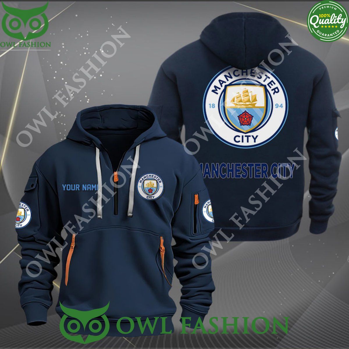 Manchester City Premier League Customized Quarter Zip Hoodie