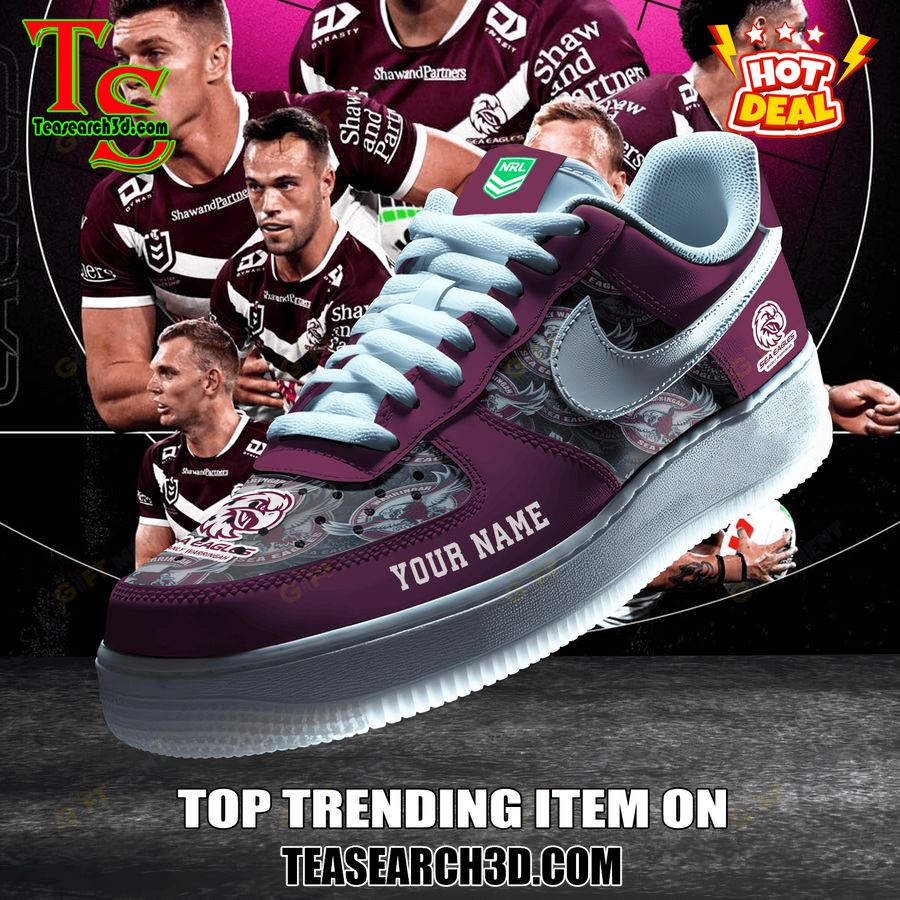 New Trending Sneaker Best Gift For Fans 13 Manly Warringah Sea Eagles NRL Custom Name Air Force Sneaker