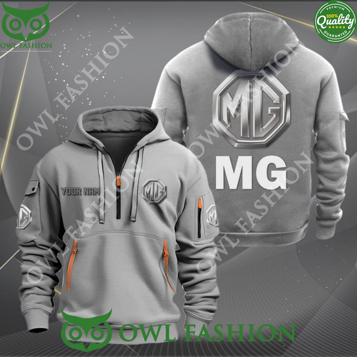 MG Car Motor Personalized 2d half zipper hoodie