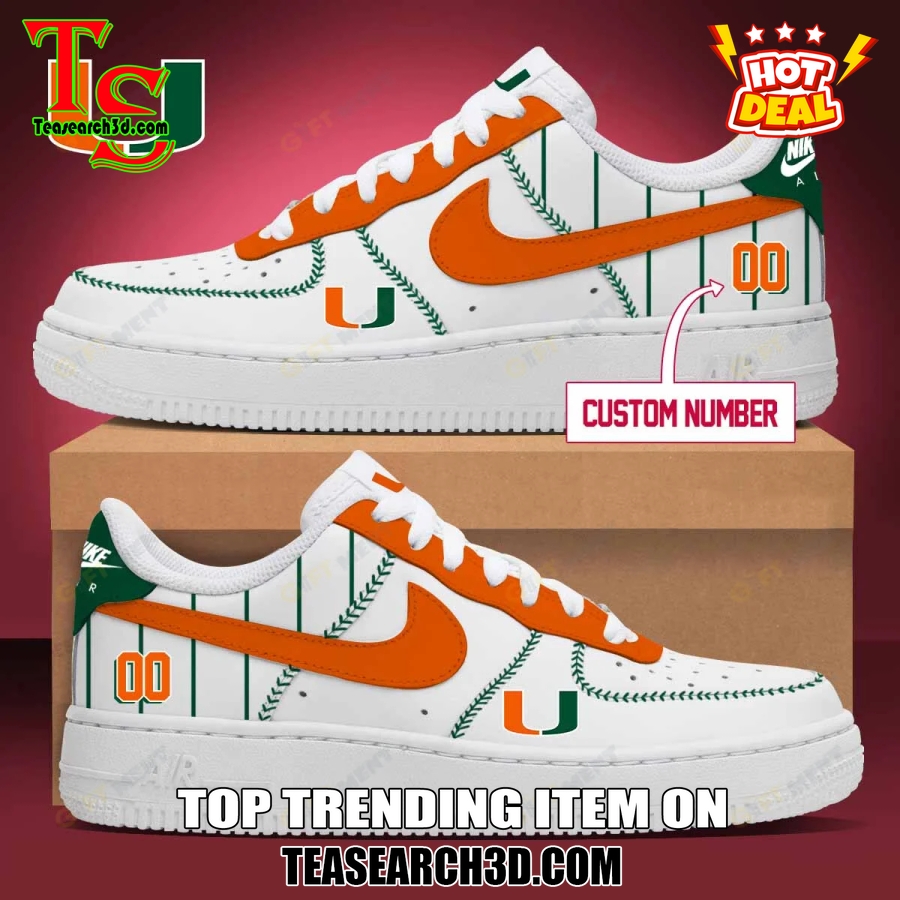 Amazing NCAA Air Force Sneakers Shoes 14 Miami Hurricanes Baseball Custom Air Force Sneakers