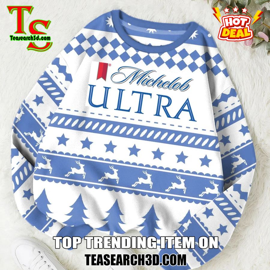 High Quality Drinking Game Ugly Christmas Sweater 21 Michelob Ultra Blue Ugly Christmas Sweater Jumper