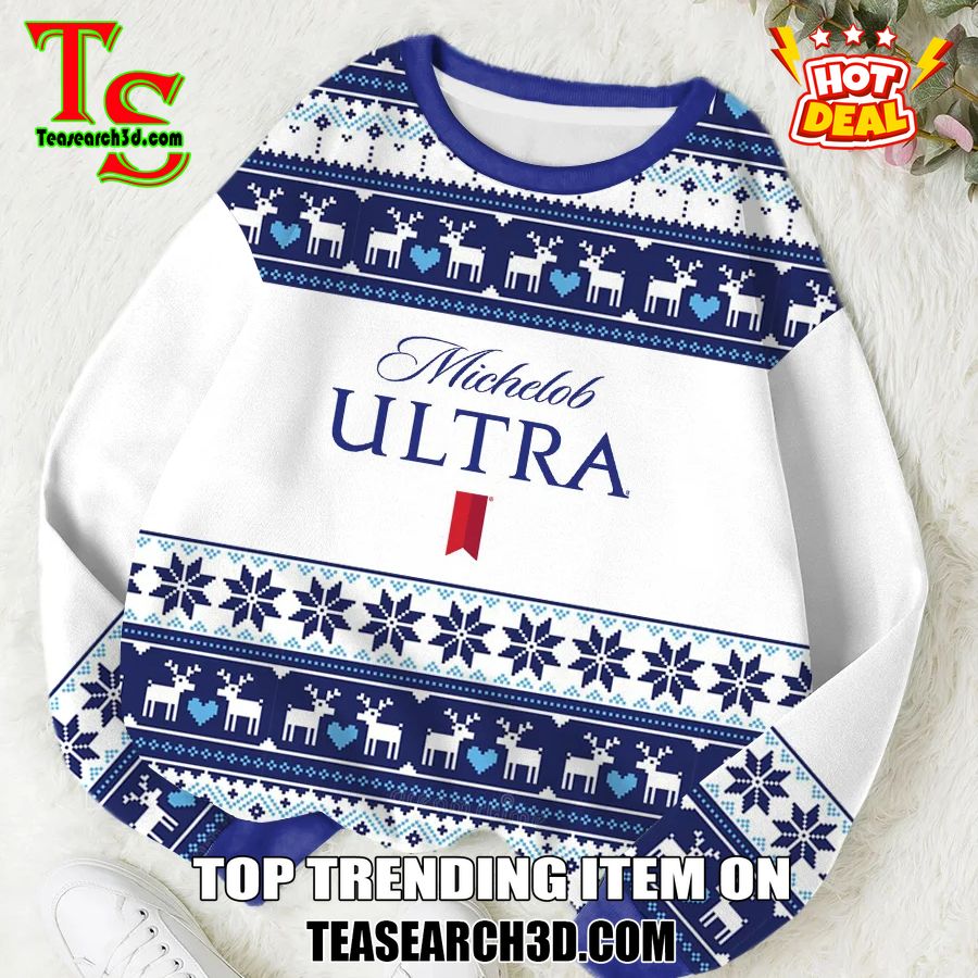 High Quality Drinking Game Ugly Christmas Sweater 22 Michelob Ultra Deer Snowflake Ugly Christmas Sweater