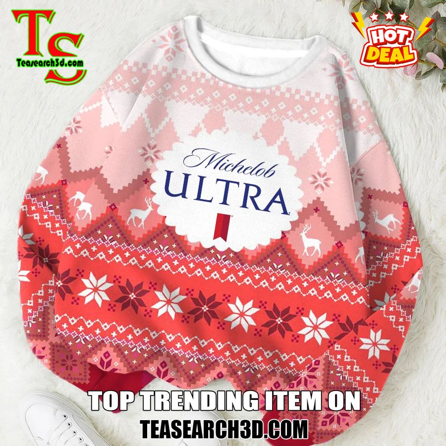 High Quality Drinking Game Ugly Christmas Sweater 23 Michelob Ultra Geometric Pattern Ugly Christmas Sweater