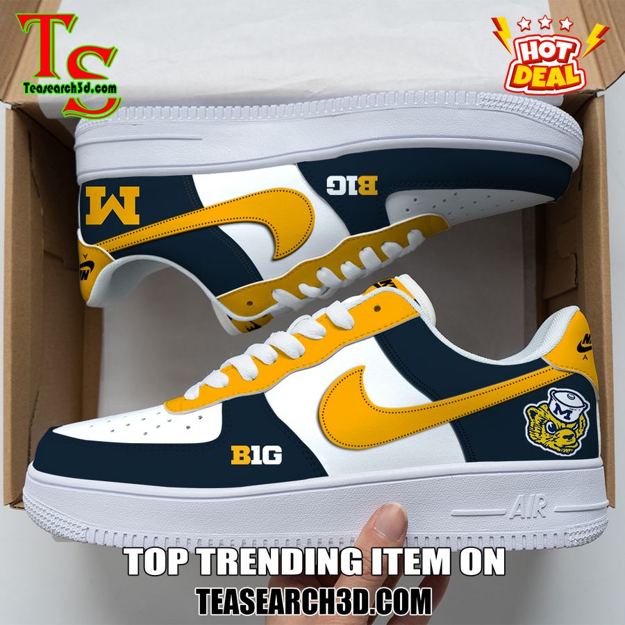 Amazing Nike Logo Air Force 1 Nike Shoes, Sport Team AF1 Shoes 20 Michigan Wolverines Custom Nike Logo AF1 Shoes