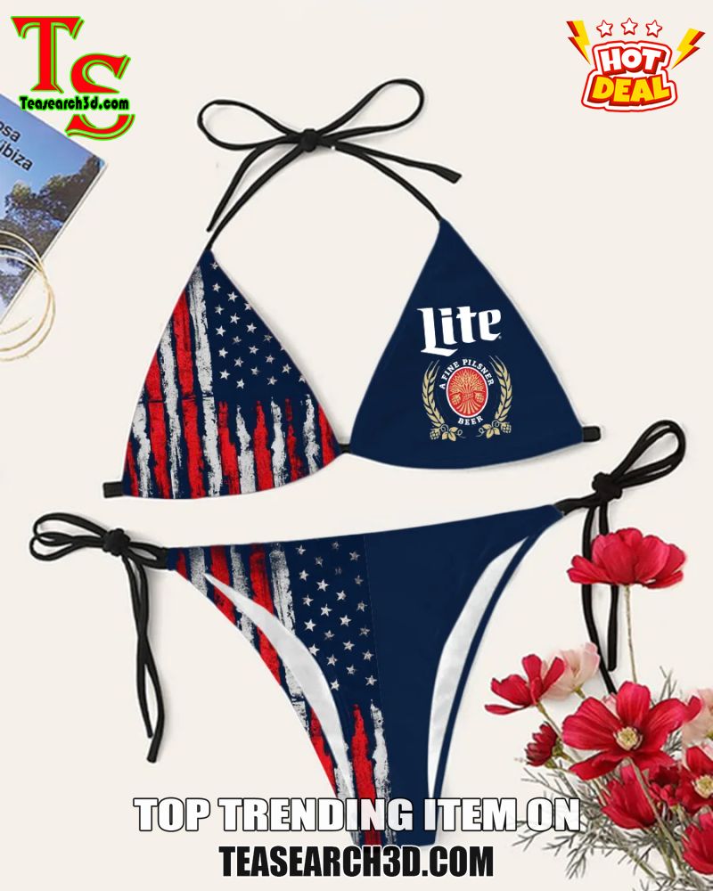 Drink Bikini Women Summer Sale 2024 23 Miller Lite American Flag Triangle Bikini Set
