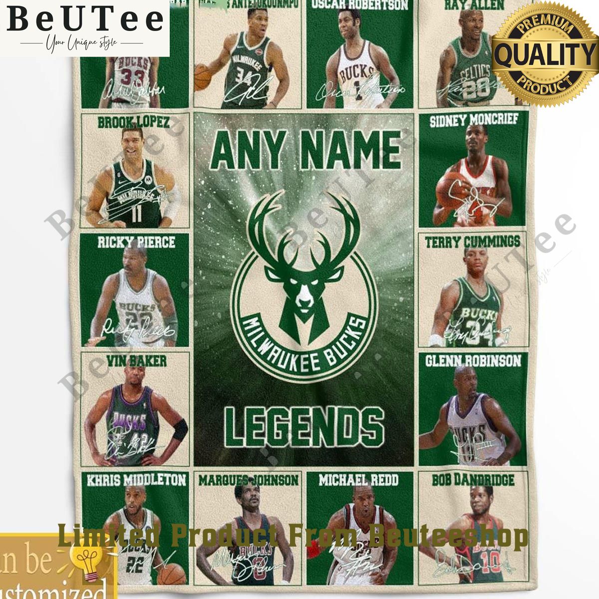Milwaukee Bucks Legends 2024 Team Personalized Limited Quilt Fleece Blanket