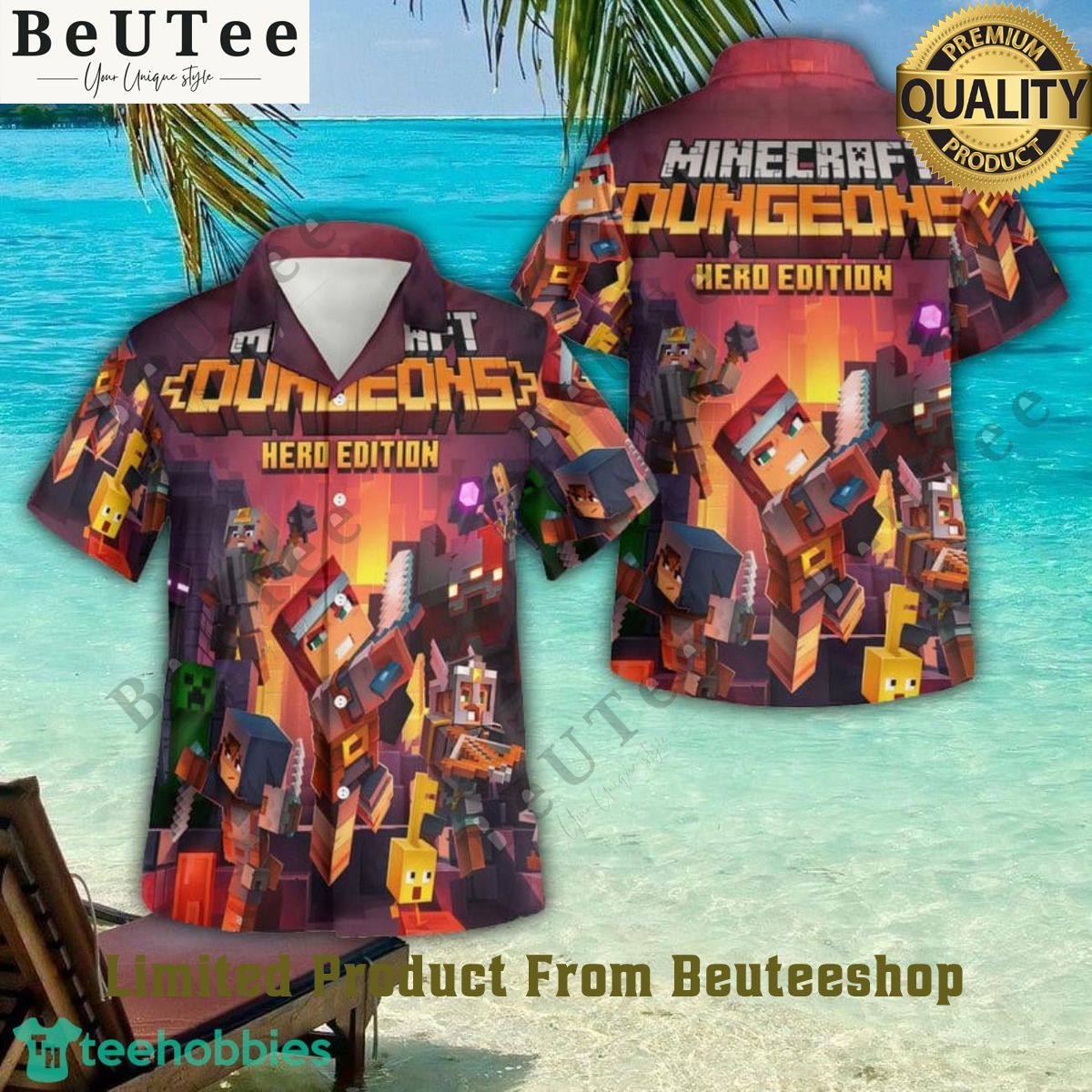 Minecraft Dungeons Hero Edition 3D Button Hawaiian Shirt