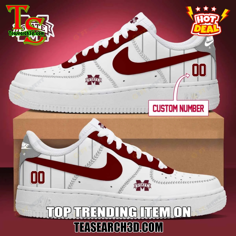 Amazing NCAA Air Force Sneakers Shoes 15 Mississippi State Bulldogs Baseball Custom Air Force Sneakers