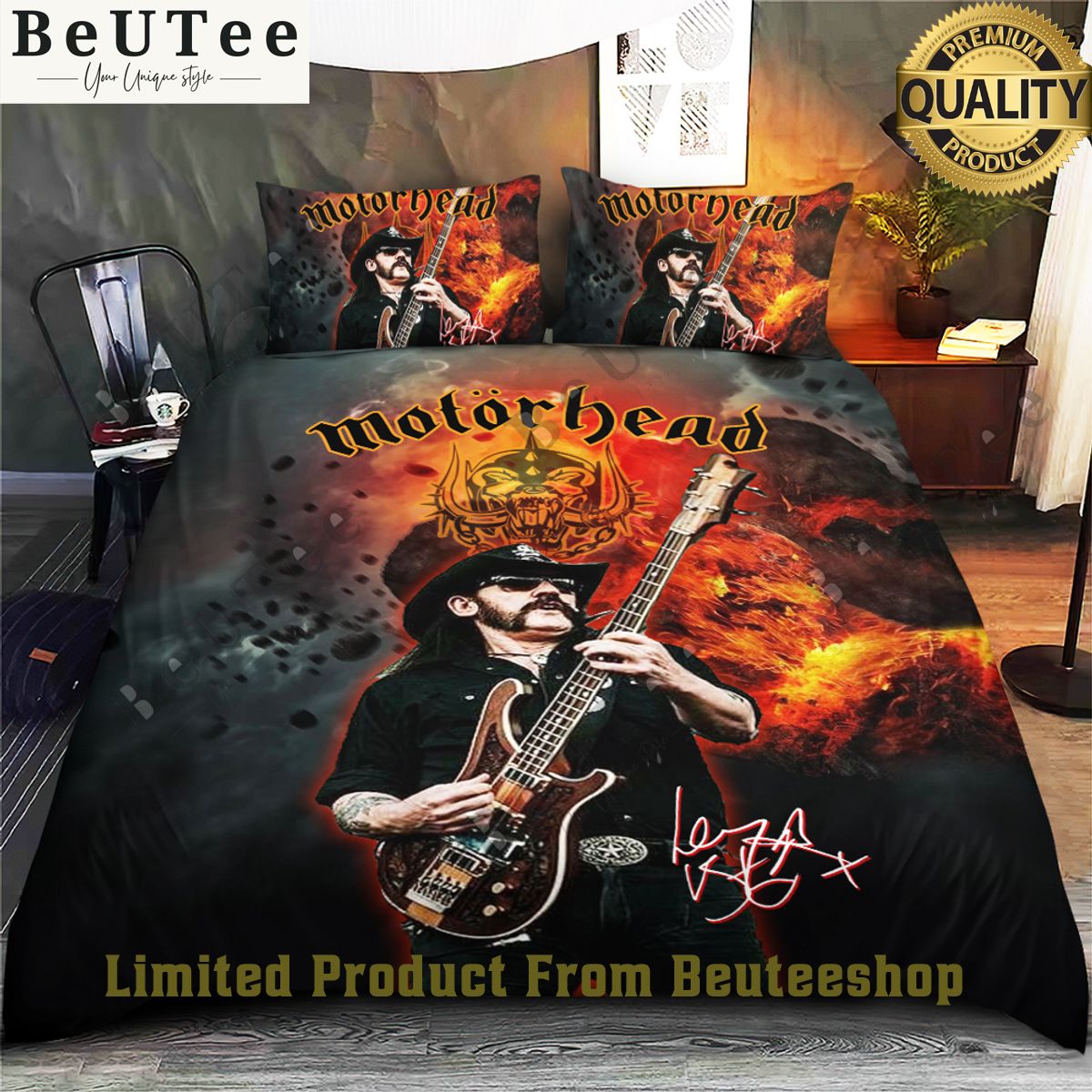 Motörhead Band x Lemmy Kilmister Guitar Fire Rock Bedding set