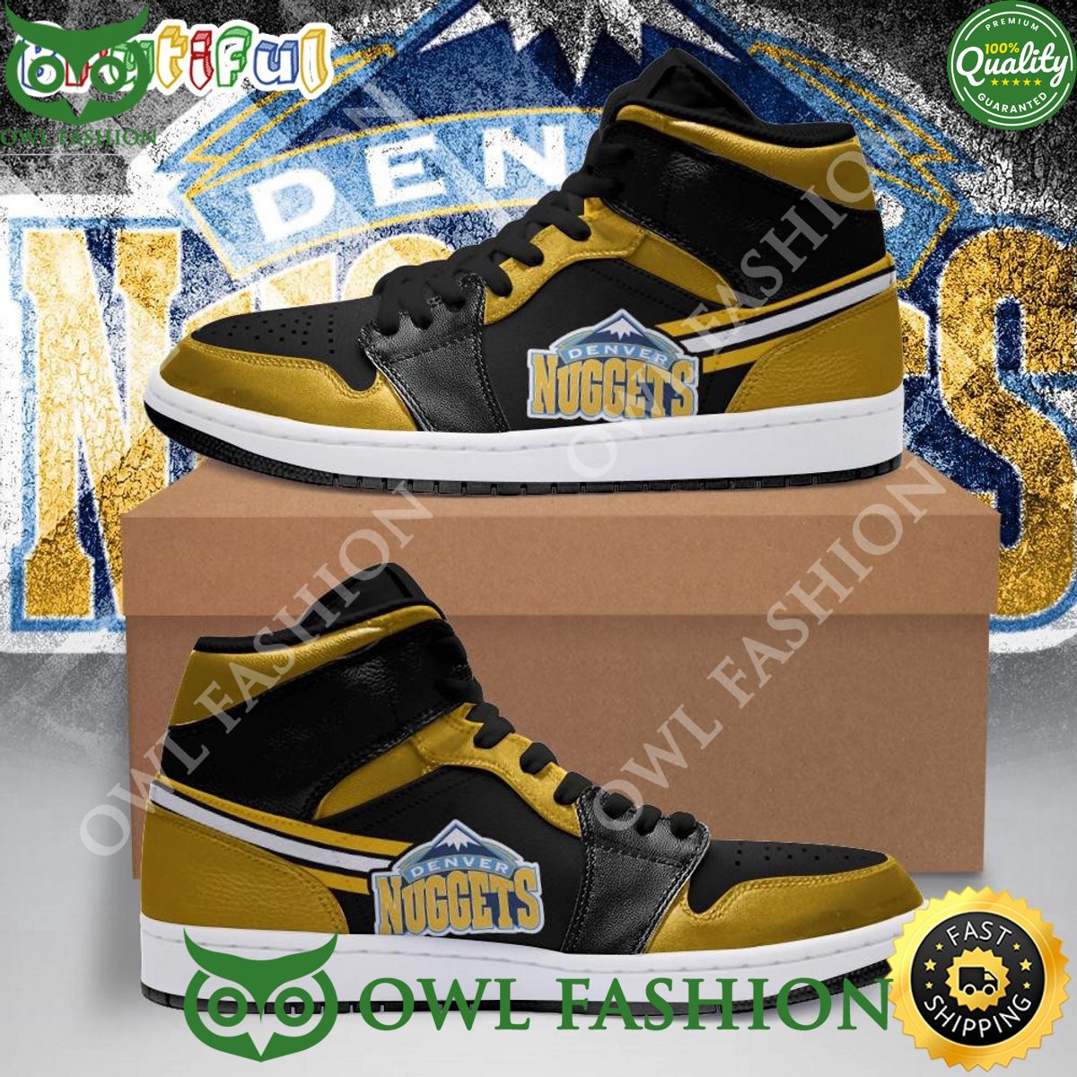 NBA Denver Nuggets Black Yellow Air Jordan 1 High Sneakers