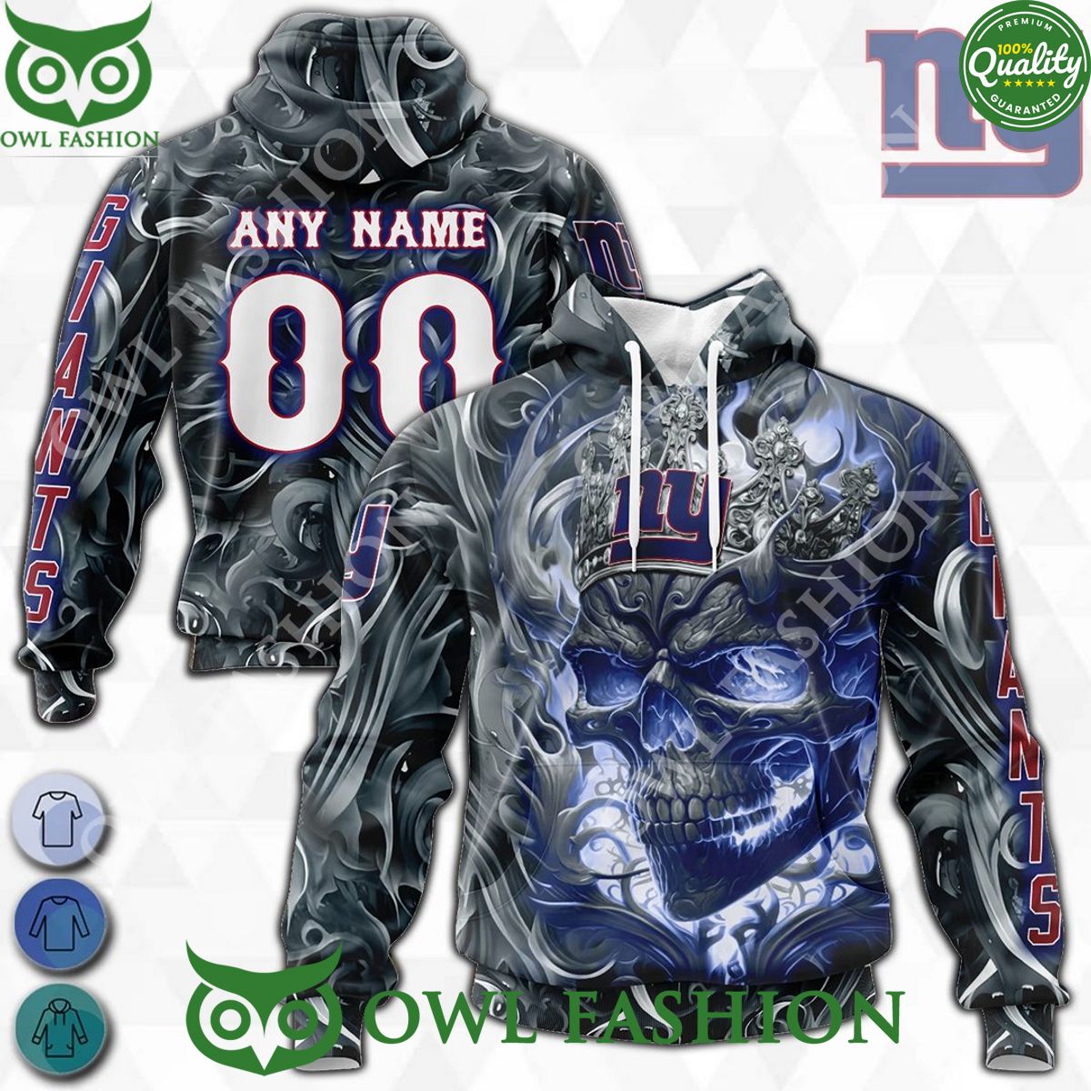 New York Giants Custom Name Number Big Blue Skull Crown Special Hoodie shirt