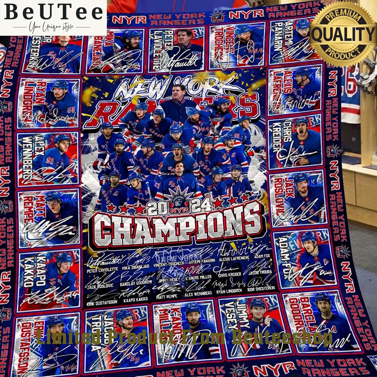 New York Rangers NHL Legends 2024 Champions Limited Quilt Fleece Blanket