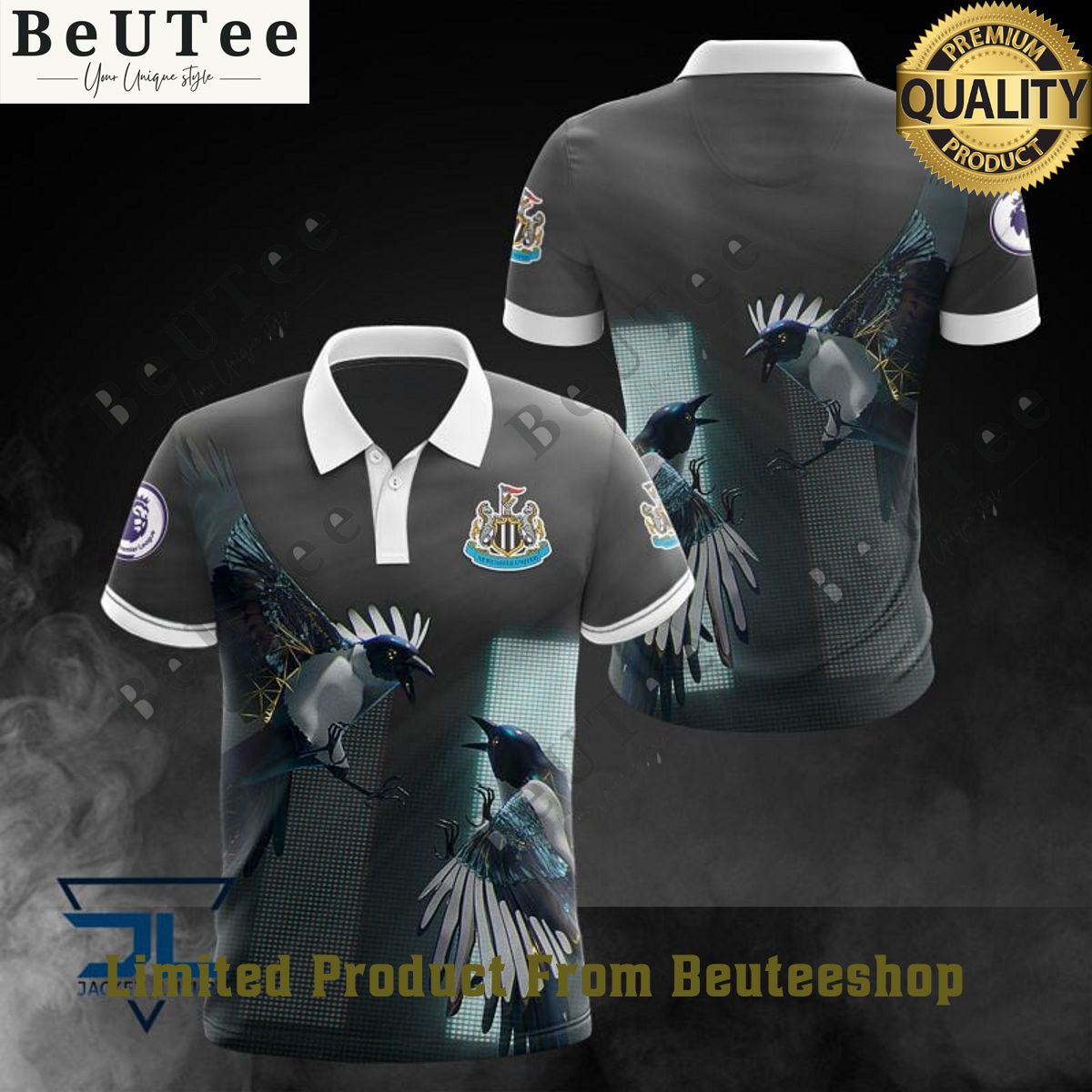 Newcastle United FC Magpies Football Black polo shirt