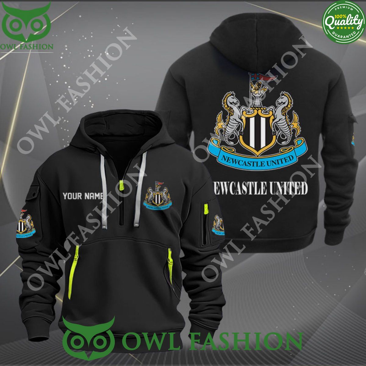 Newcastle United Premier League Customized Quarter Zip Hoodie