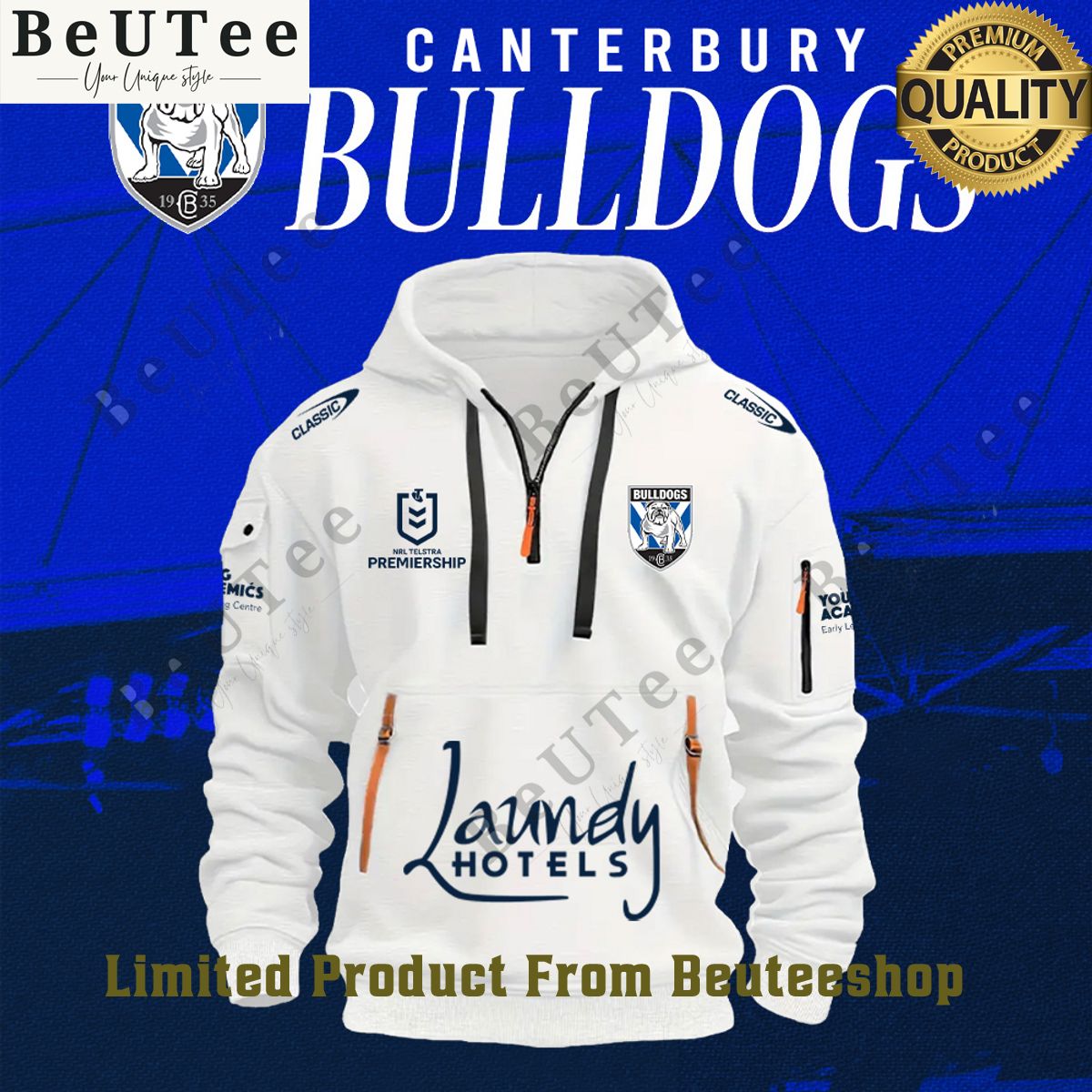 NRL Rugby Canterbury Bulldogs football club Laundy Hotels half zipper hoodie