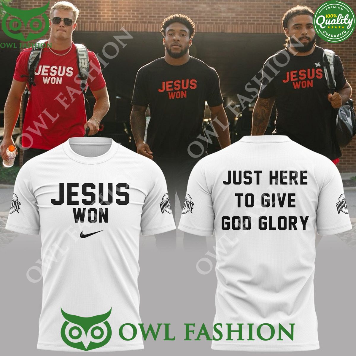 OHIO STATE Buckeyes Just here to give God Glory JESUS WON white t shirt