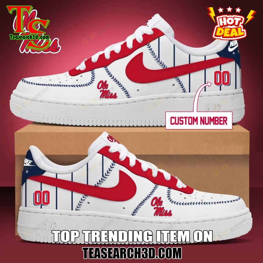 Amazing NCAA Air Force Sneakers Shoes 18 Ole Miss Rebels Baseball Custom Air Force Sneakers