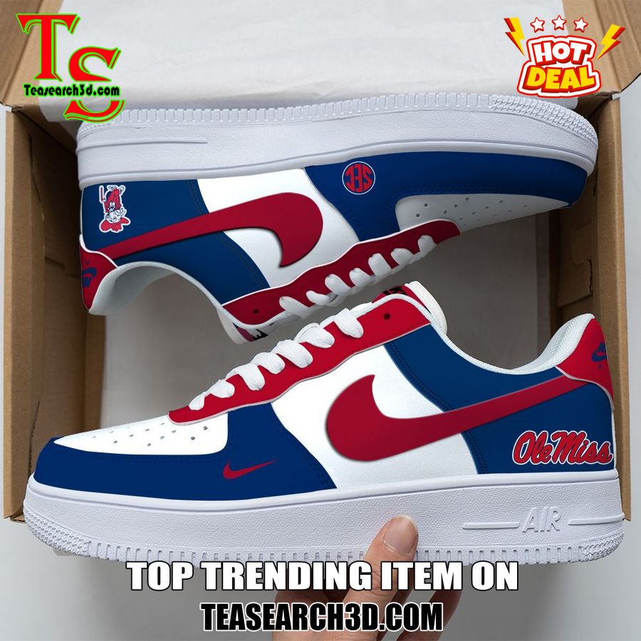 Amazing Nike Logo Air Force 1 Nike Shoes, Sport Team AF1 Shoes 27 Ole Miss Rebels Custom Nike Logo AF1 Shoes