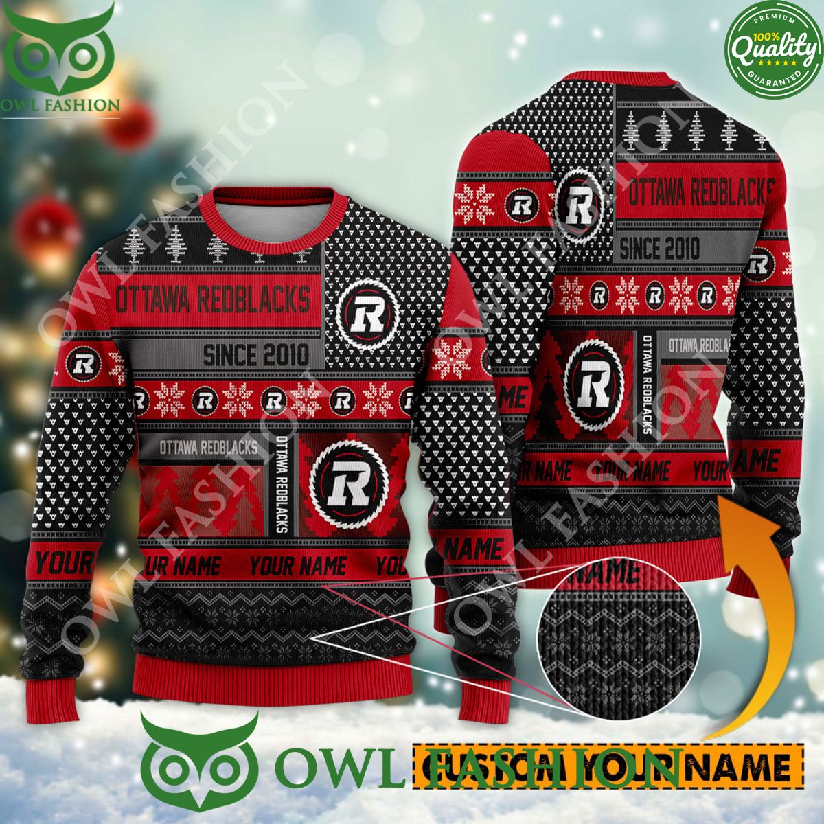 Ottawa Redblacks since 2010 Custom name CFL Ugly Sweater