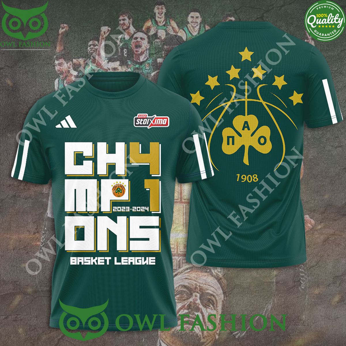 Panathinaikos B.C. Basket League Champion 2024 3D Tshirt