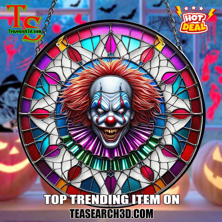 Hot Stained Glass Suncatchers ideas in 2024 14 Pennywise Horror Halloween Stained Glass Suncatcher Ornament