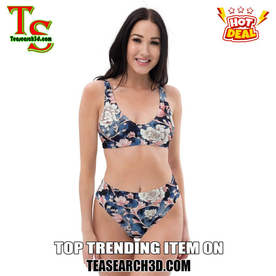 Top Hot Trending Bikini Set Best Gift For Women 18 Peony Floral Groovy High Waisted Bikini Set