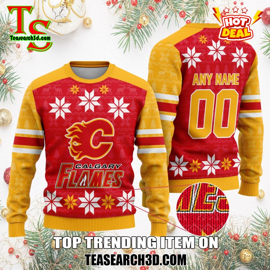 Top Hot Ice Hocket Team Ugly Sweater For NHL fans 6 Personalized Calgary Flames Ugly Sweater For Christmas