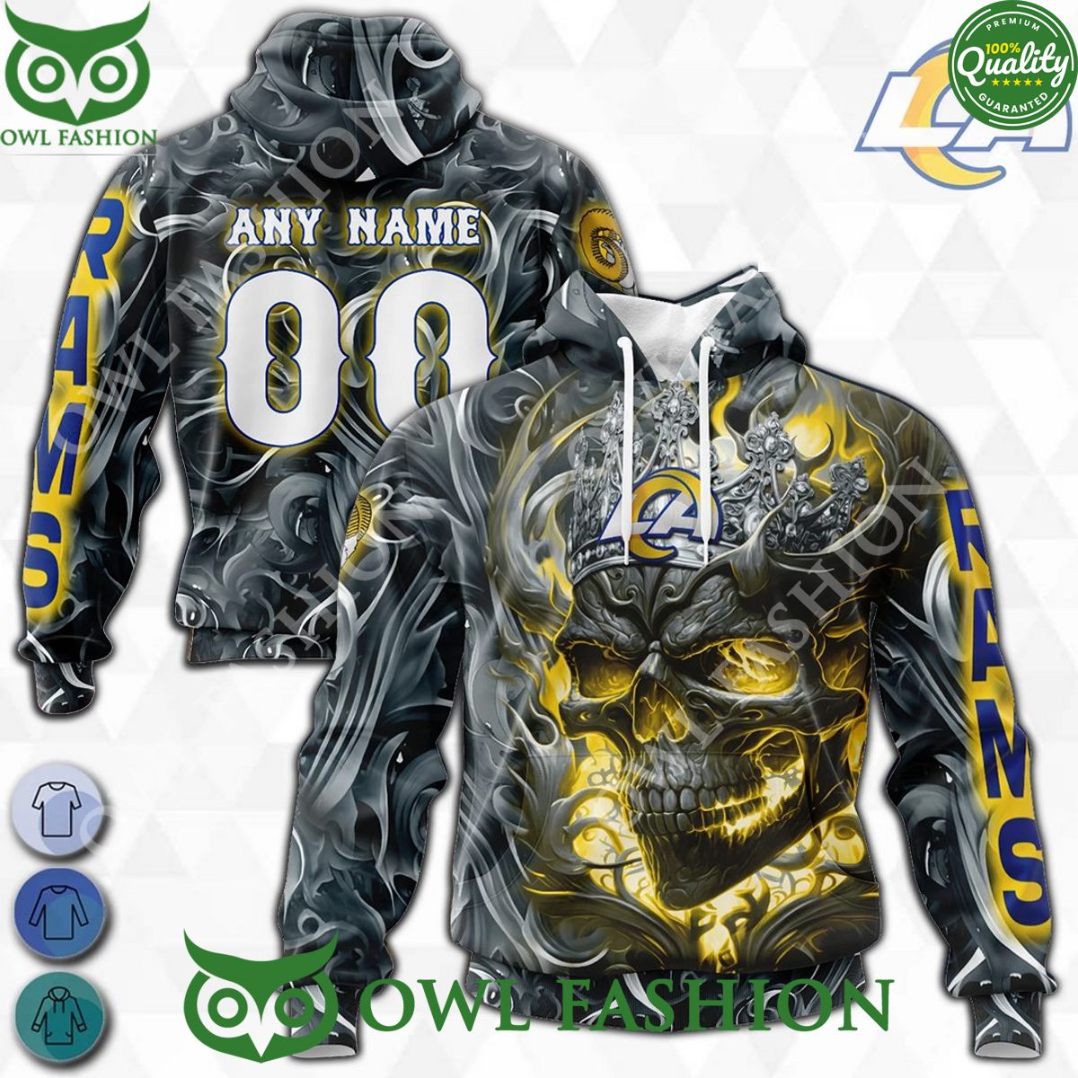 Personalized Los Angeles Rams Football Skull Crown Yellow fire Limited Hoodie shirt