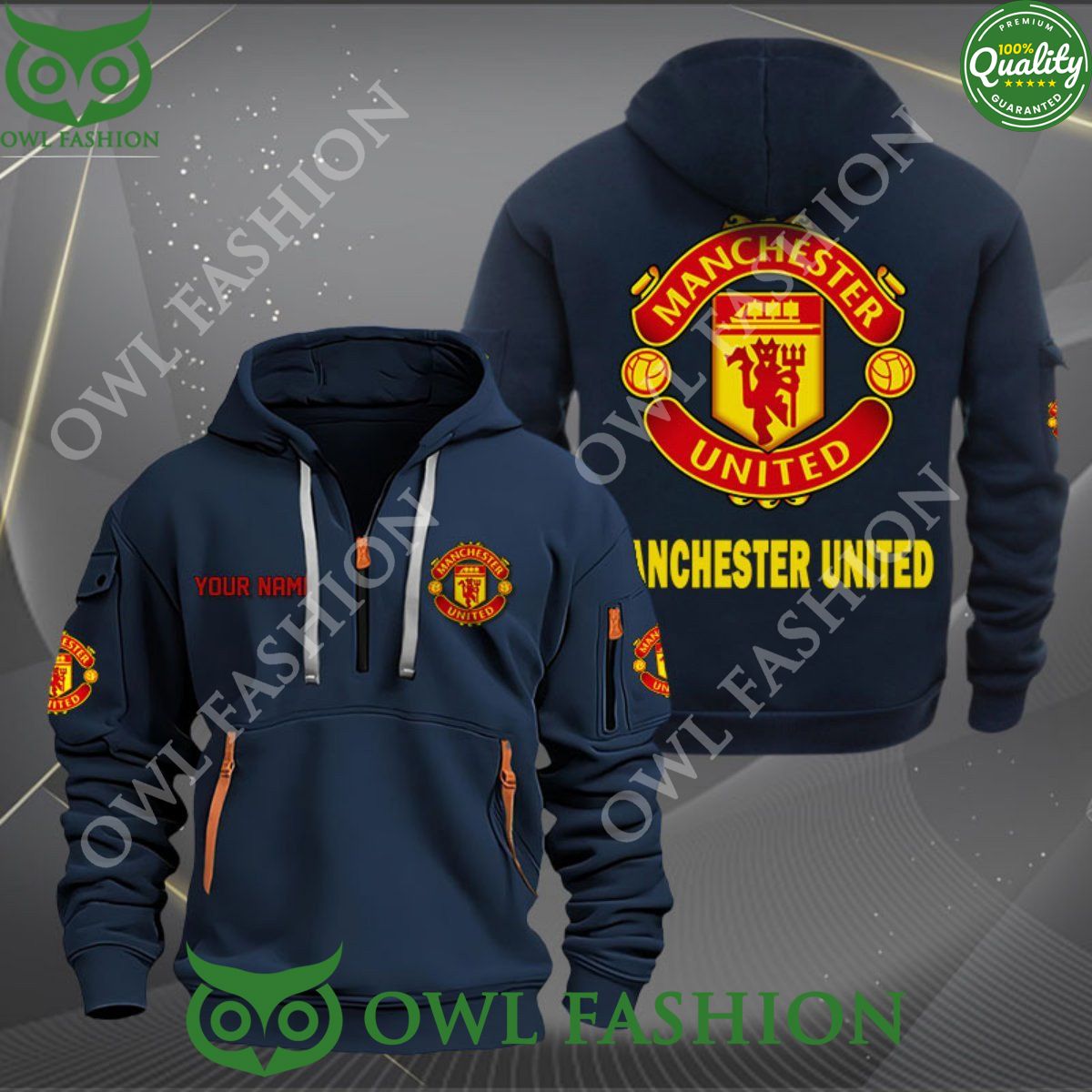 Personalized Manchester United FC Premier League Quarter Zip Hoodie