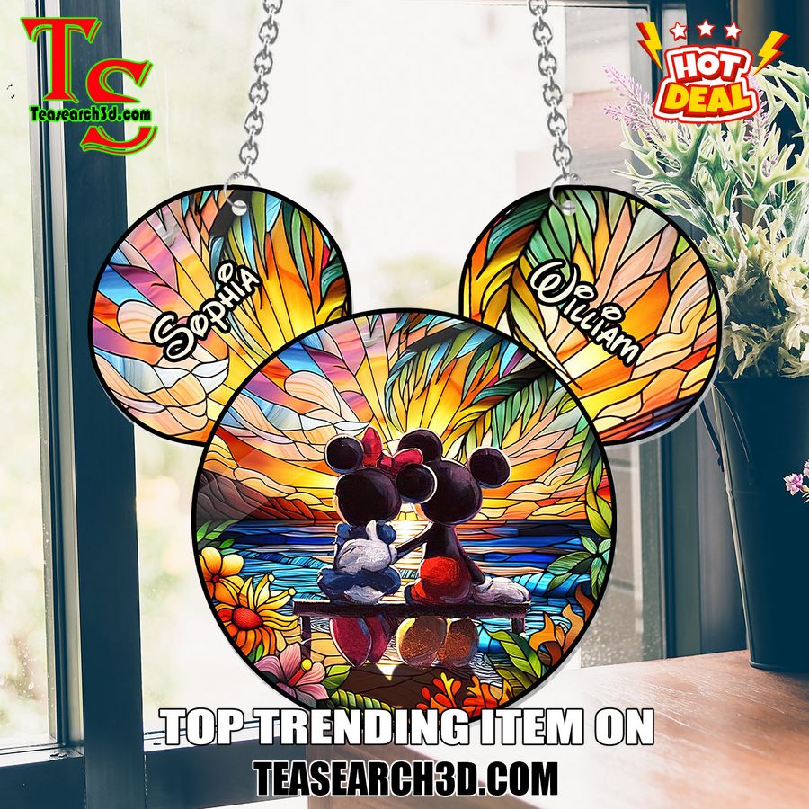 Hot Stained Glass Suncatchers ideas in 2024 20 Personalized Mickey Mouse Couple Stained Glass Suncatcher Ornament