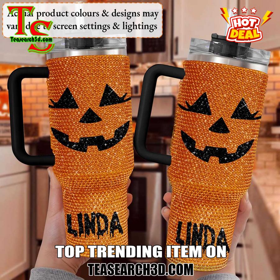 Rhinestone Tumbler With Name On Teasearch 19 Personalized Orange Pumpkin 40Oz Rhinestone Tumbler