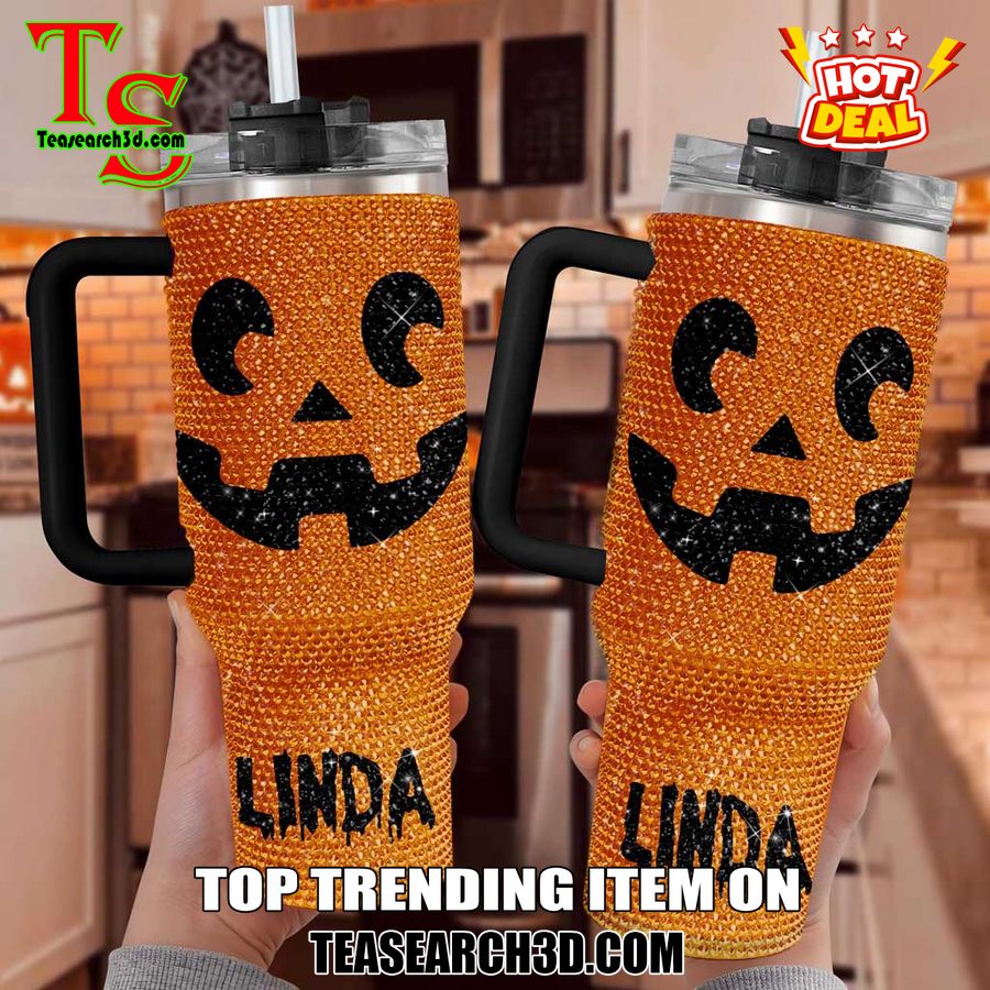 Rhinestone Tumbler With Name On Teasearch 21 Personalized Orange Pumpkin 40Oz Rhinestone Tumbler style 03
