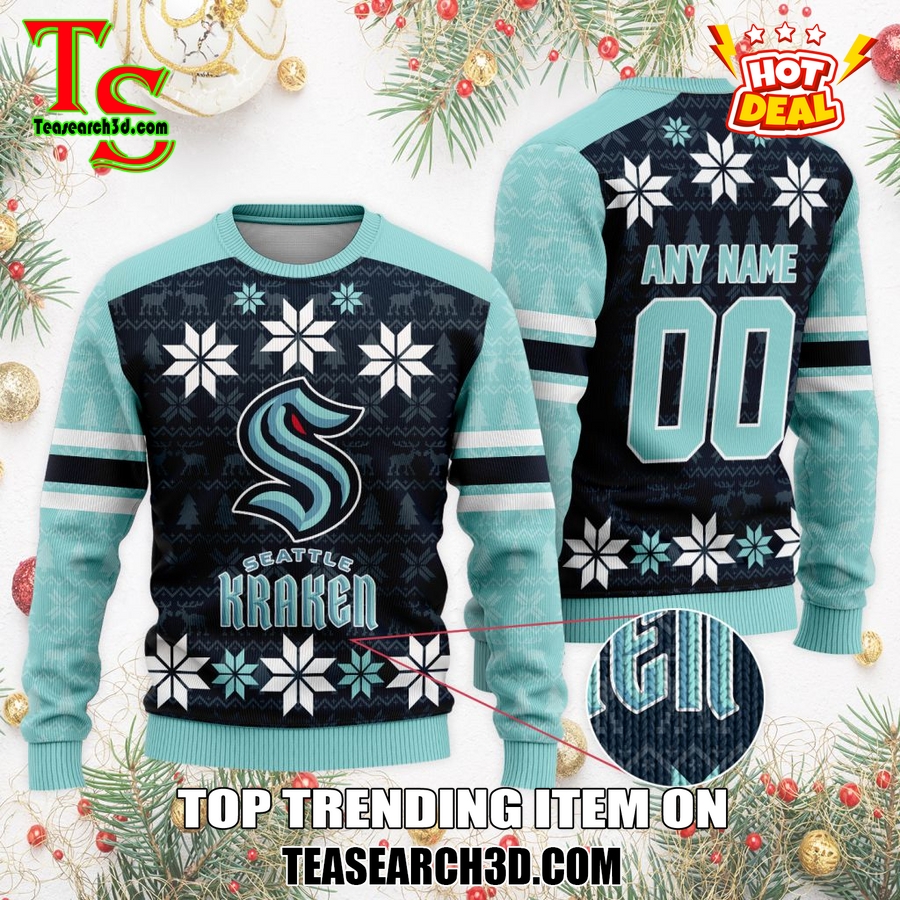 Top Hot Ice Hocket Team Ugly Sweater For NHL fans 26 Personalized Seattle Kraken Ugly Sweater For Christmas