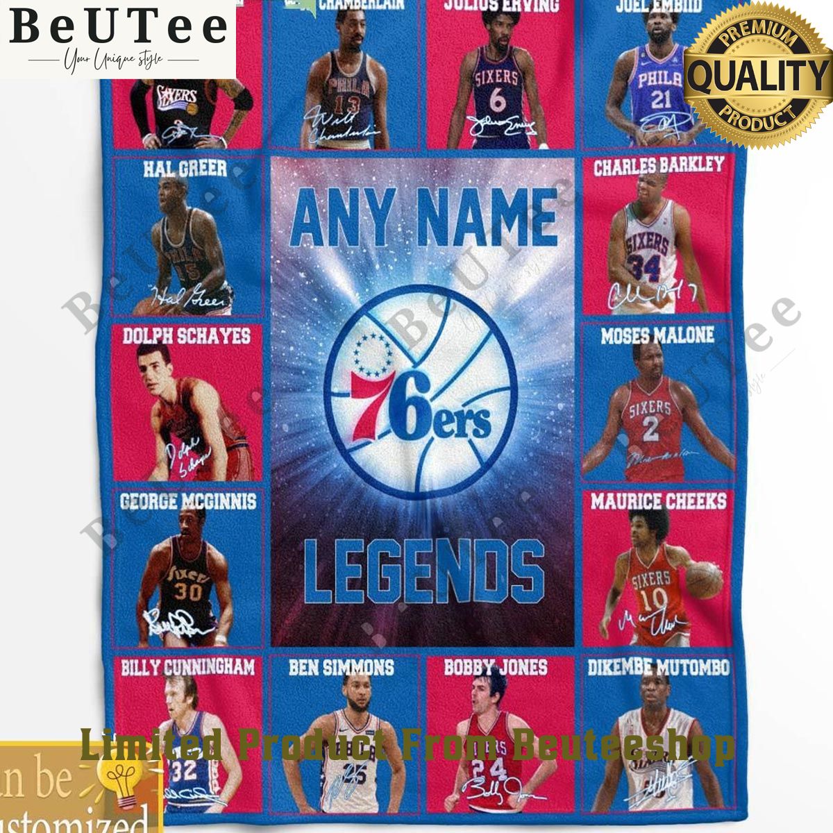 Philadelphia 76ers Legends 2024 Team Personalized Limited Quilt Fleece Blanket