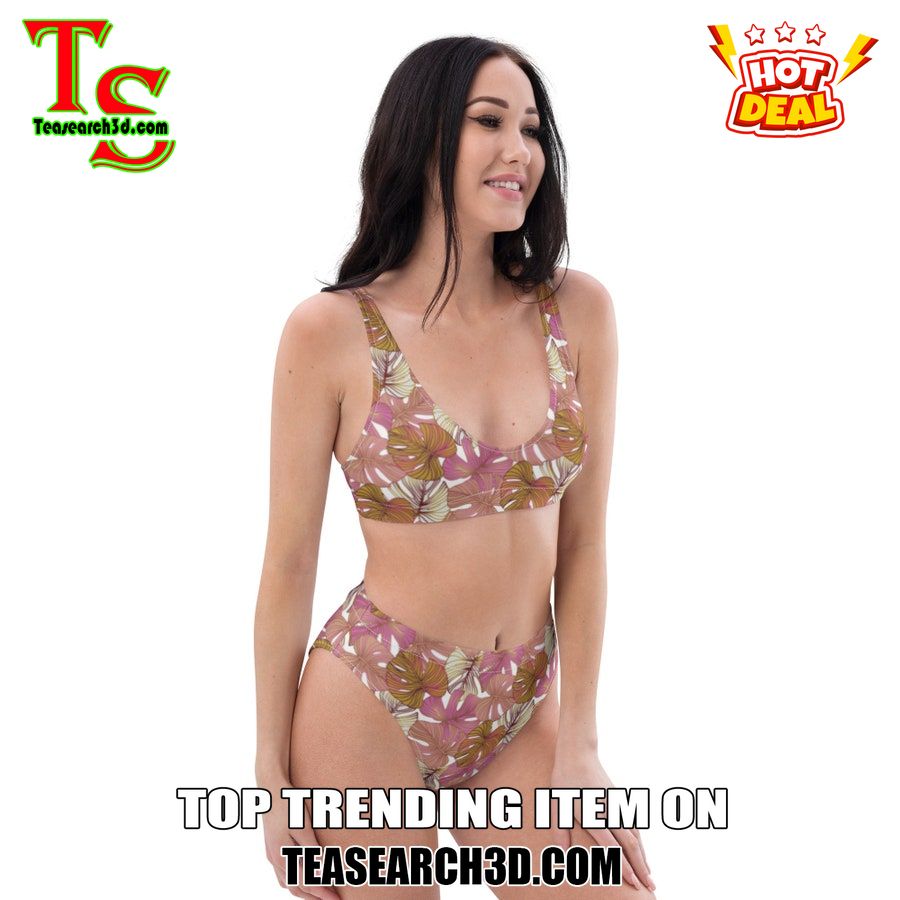 Top Hot Trending Bikini Set Best Gift For Women 19 Pink Monstera High Waisted Bikini Set