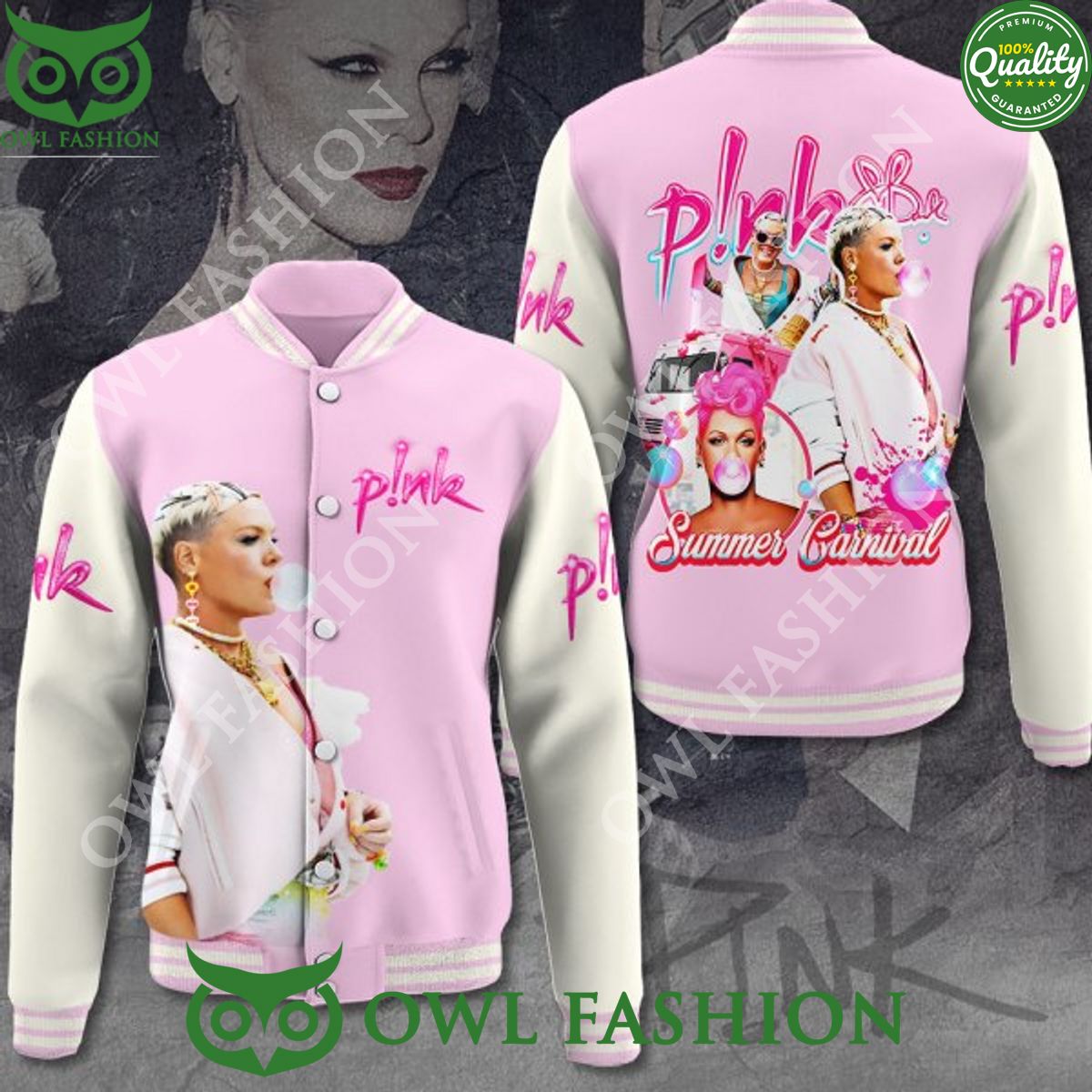 Pink pop songs and powerful voice Summer Carnival Baseball Varsity Jacket