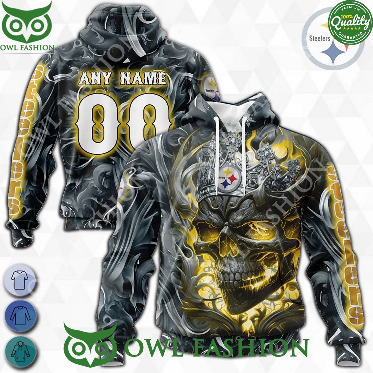 Pittsburgh Steelers Custom Name Number Skull Crown The Black and Gold Hoodie shirt