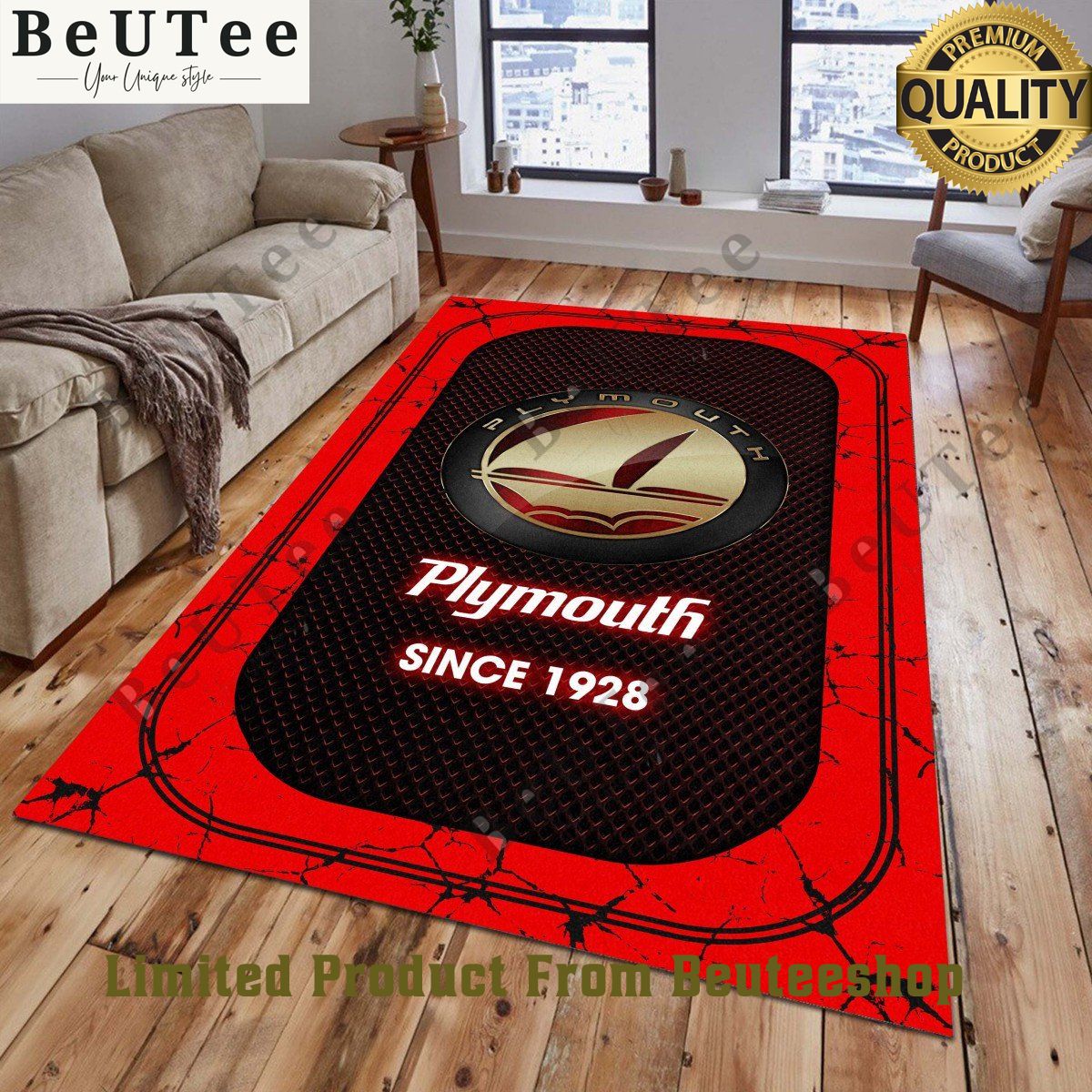 Plymouth 1928 Lightning Living Room Carpet Rug